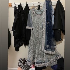 Long Maxi Fancy blue Faraq Size-Large and Material is Pure and net over it.